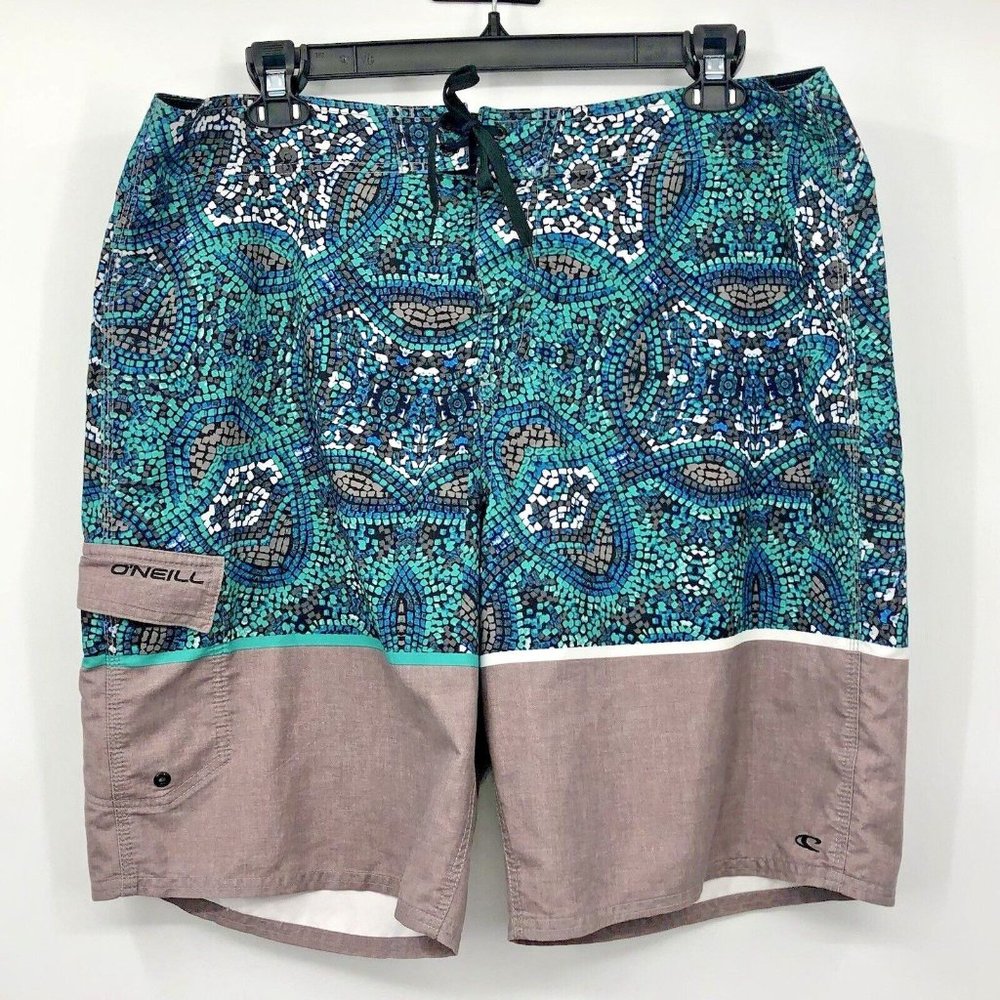 Oneill Board Shorts Mens 40 Used Blues Grays White